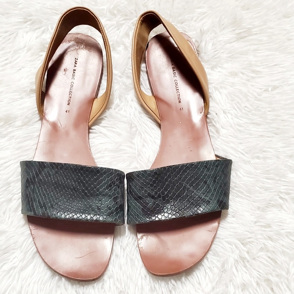 Womens Green Yellow Zara Collection SlingBack Flat Sandals